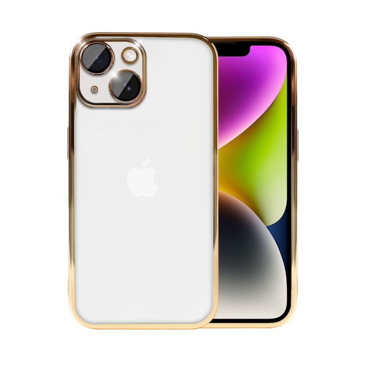 etui do iphone 14 slim protect full cover z osłoną kamery i obiektywów 9h, złote