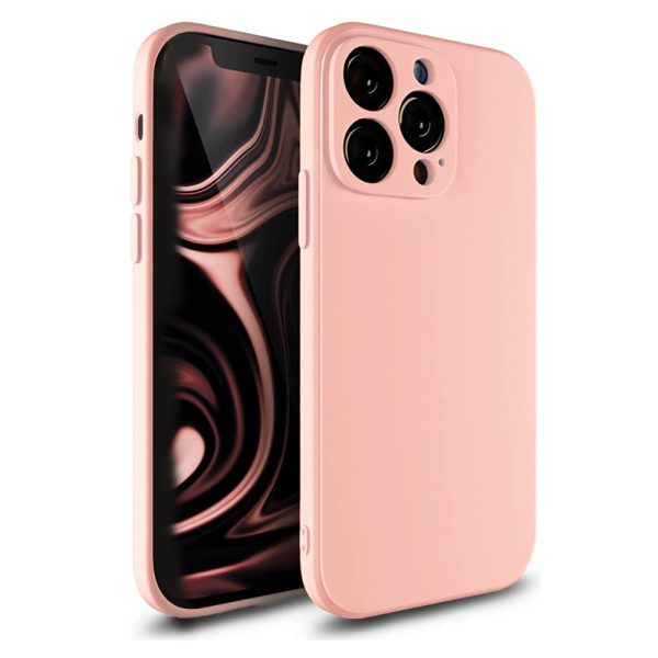 Etui do iPhone 13 Pro silikonowe z mikrofibrą soft touch z osłoną na aparat, różowy