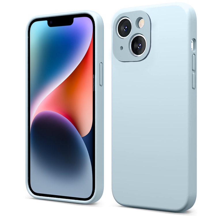 Etui do iPhone 13 silikonowe z mikrofibrą soft touch z osłoną na aparat, błękitne