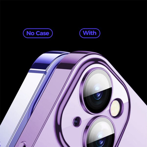 etui do iphone 14 premium protect full cover z osłoną kamery i obiektywów 9h, fioletowe