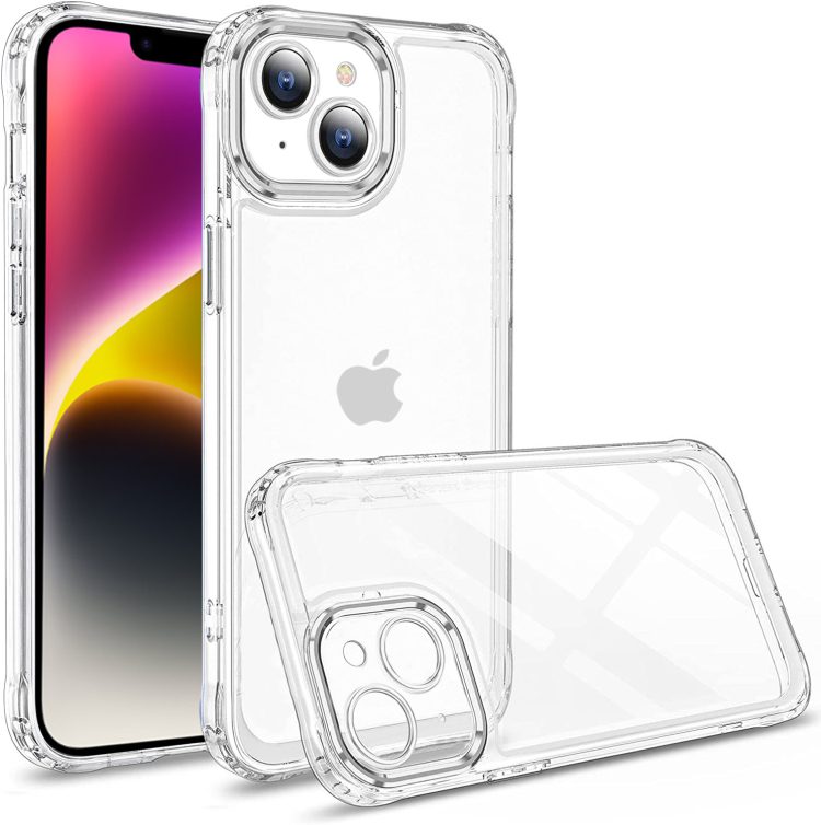 Etui do iPhone 14 pancerne, wzmocnione boki, szklany tył transparentne