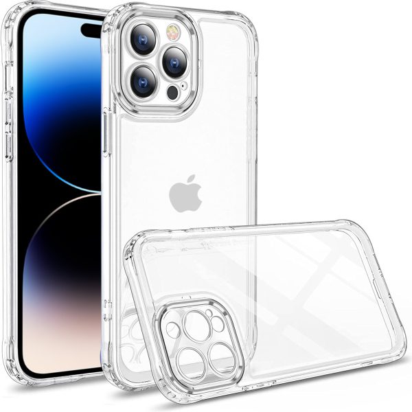 Etui do iPhone 14 Pro pancerne, wzmocnione boki, szklany tył, transparentne