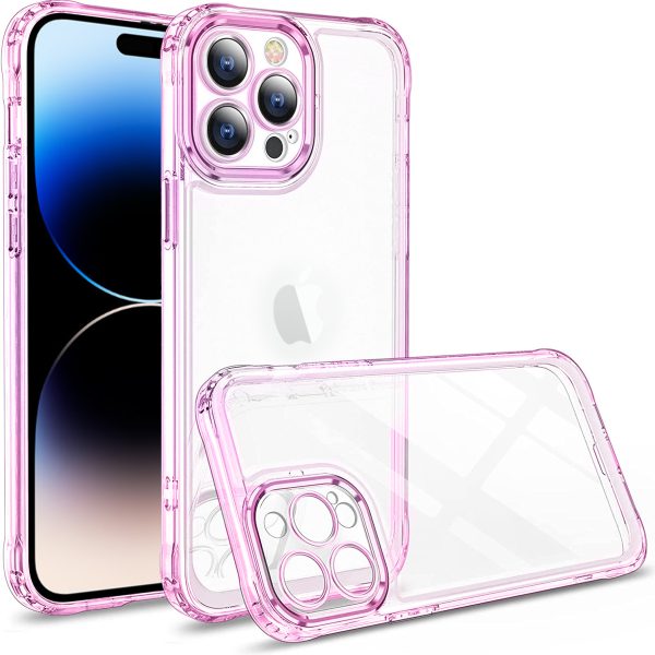 Etui do iPhone 14 Pro pancerne, wzmocnione boki, szklany tył transparentne, różowe