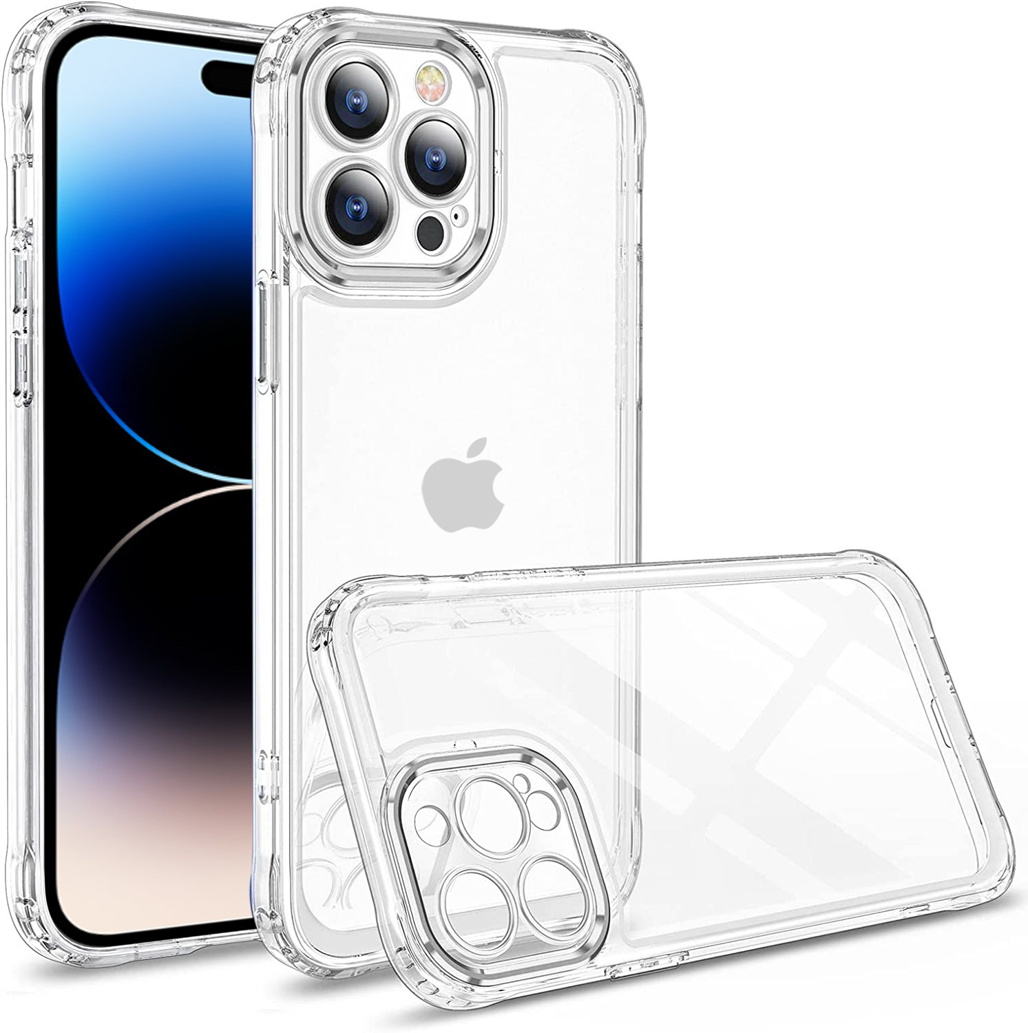 Etui do iPhone 14 Pro pancerne, wzmocnione boki, szklany tył, transparentne