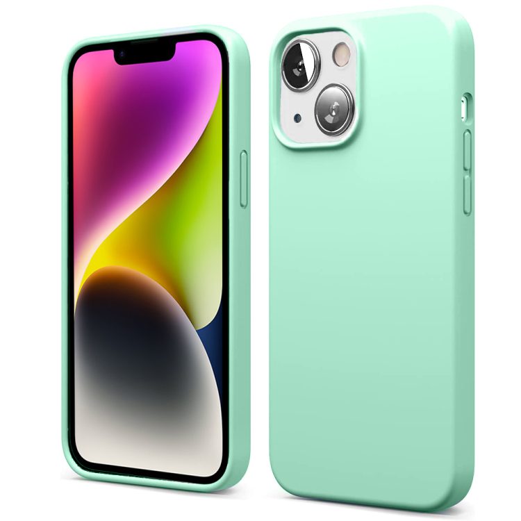 Etui do iPhone 14 silikonowe z mikrofibrą soft touch, miętowe