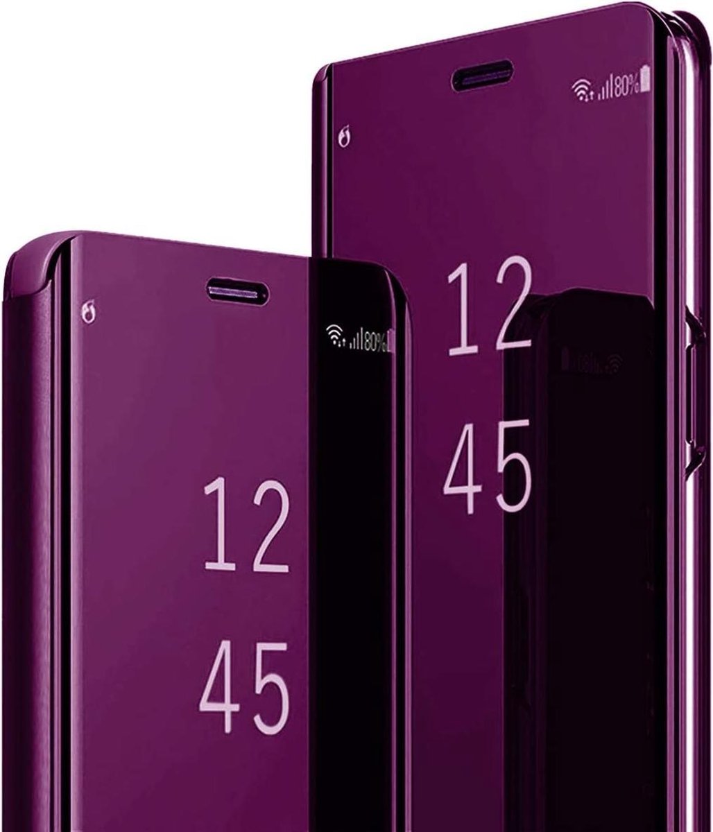 Etui iPhone 12 Pro Mirror View zamykane typu książka, eleganckie lustrzane, purpurowe