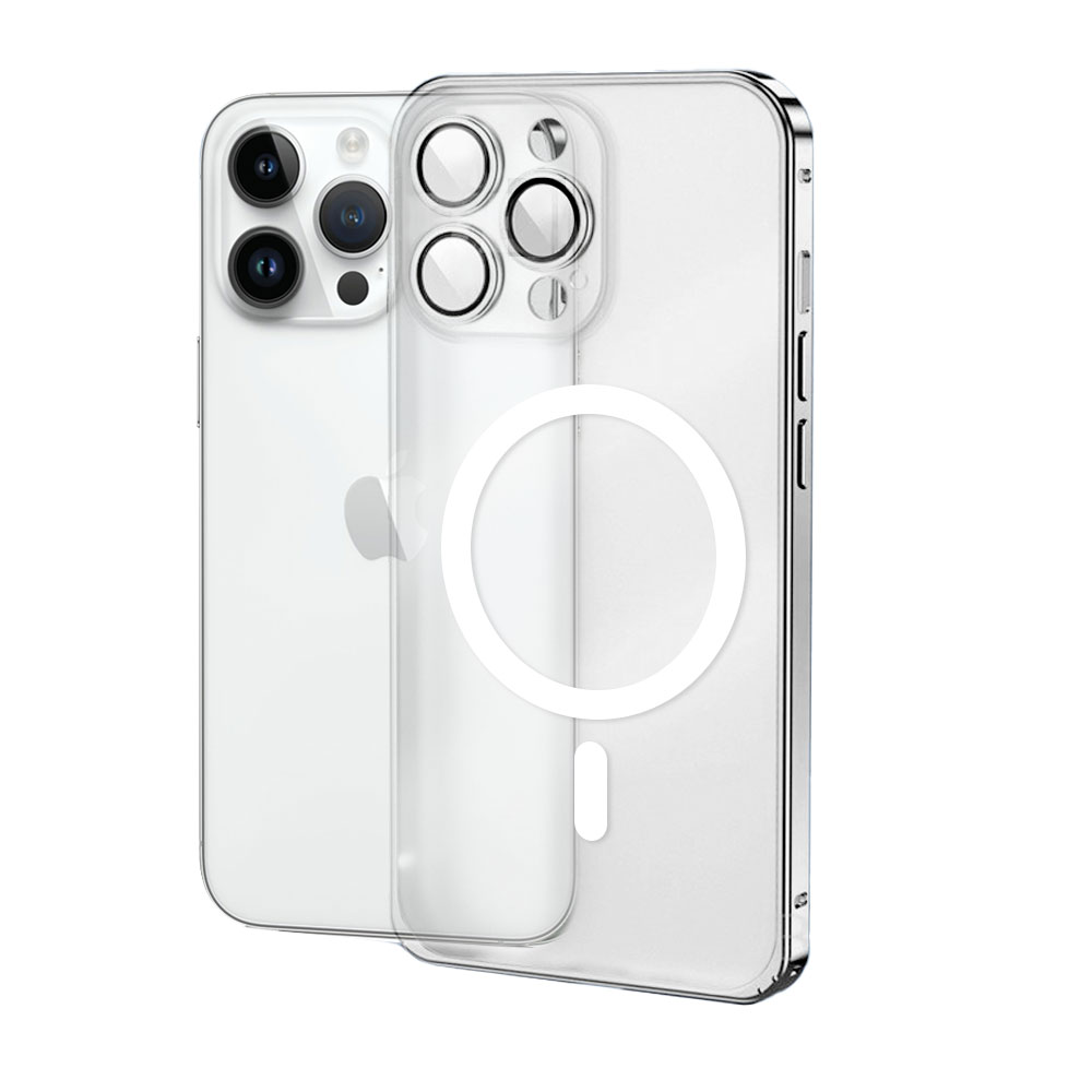 Etui do iPhone 14 Pro Max Magsafe Metalic Silver Frame Oryginal matowe, ochrona aparatu, srebrna ramka