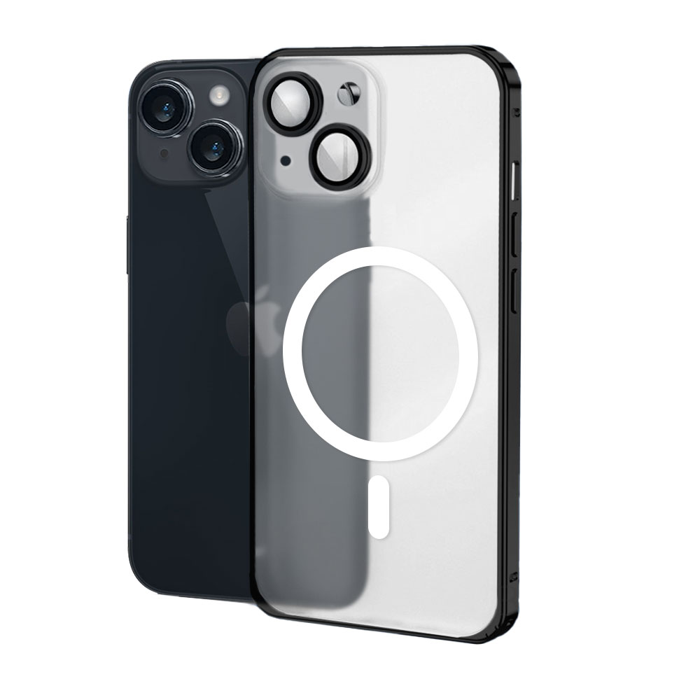Etui do iPhone 14 Metalic Black Frame Oryginal matowe, hybrydowa ochrona kamery, czarne