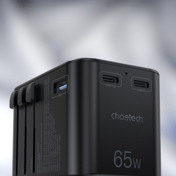 szybka uniwersalna ładowarka sieciowa podróżna gan 2 x usb typ c / usb 65w power delivery, czarny