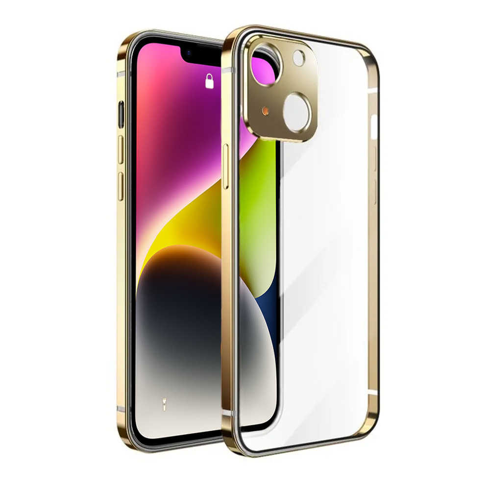 etui do iphone 14 pro elite skin ultra cienkie, krystalicznie czyste z metalową ramką, złote (kopia)
