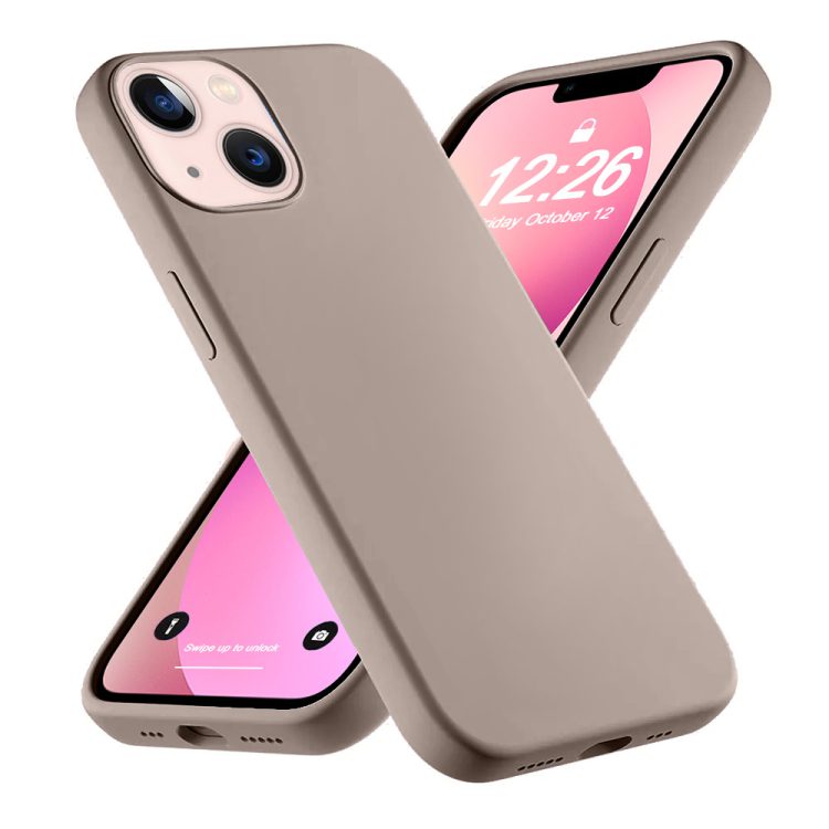 etui do iphone 13 silikonowe z mikrofibrą premium soft touch z osłoną na aparat, kawowe