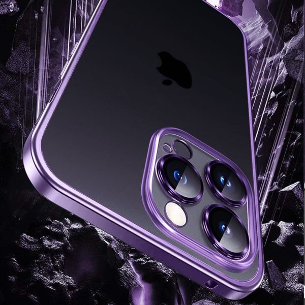 etui do iphone 14 pro max metalic frame oryginal matowe, ochrona aparatu, purpurowa ramka