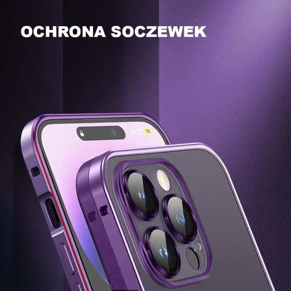 etui do iphone 14 pro max metalic frame oryginal matowe, ochrona aparatu, purpurowa ramka