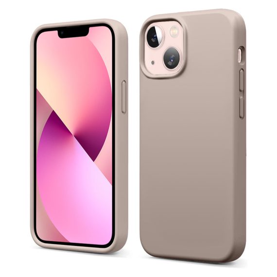 etui do iphone 13 silikonowe z mikrofibrą premium soft touch z osłoną na aparat, kawowe