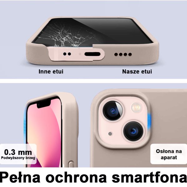 etui do iphone 13 silikonowe z mikrofibrą premium soft touch z osłoną na aparat, kawowe