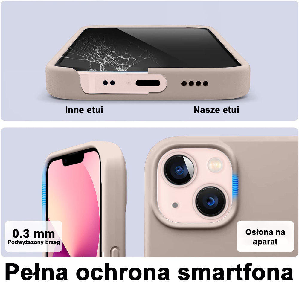 etui do iphone 13 silikonowe z mikrofibrą premium soft touch z osłoną na aparat, kawowe