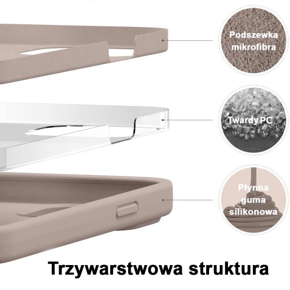 etui do iphone 13 silikonowe z mikrofibrą premium soft touch z osłoną na aparat, kawowe