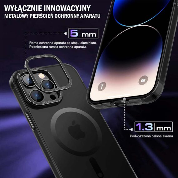 etui do iphone 14 pro silikonowe, matowe z mikrofibrą premium soft touch magsafe, czarne