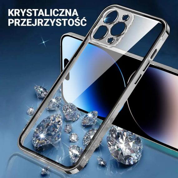 etui do iphone 14 pro max elite skin ultra cienkie, krystalicznie czyste z metalową ramką, złote (kopia)