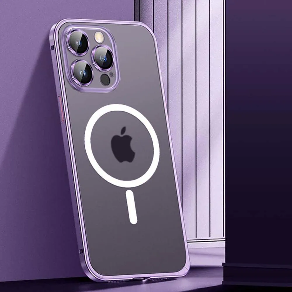 etui do iphone 14 pro max magsafe metalic frame oryginal matowe, ochrona aparatu, purpurowa ramka