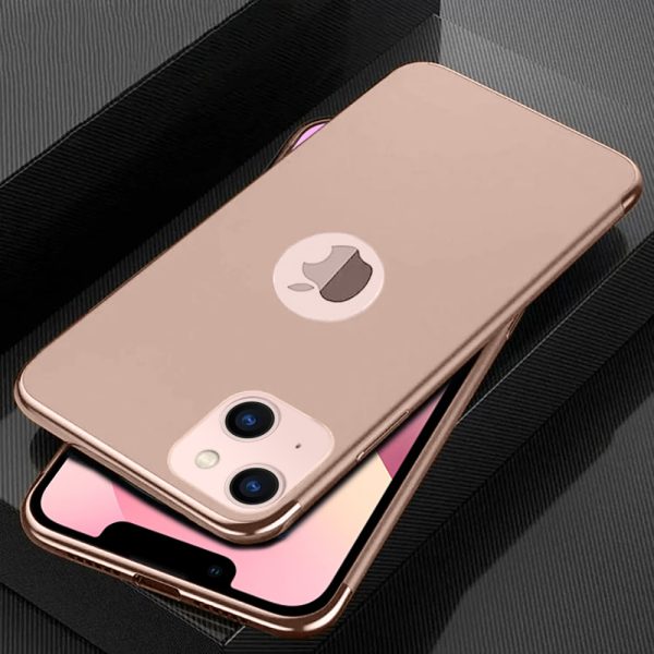 etui do iphone 13 mini eleganckie cienkie ze zdobieniami i widocznym logo, różowe złoto