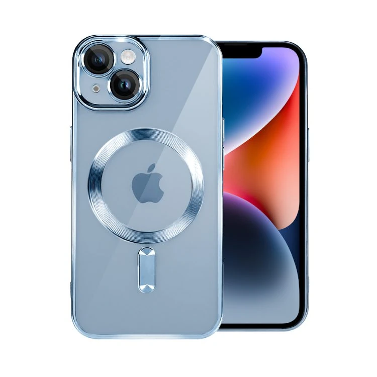 etui do iphone 14 magsafe luxury protect przeźroczyste, hybrydowa ochrona kamery, górski błękit