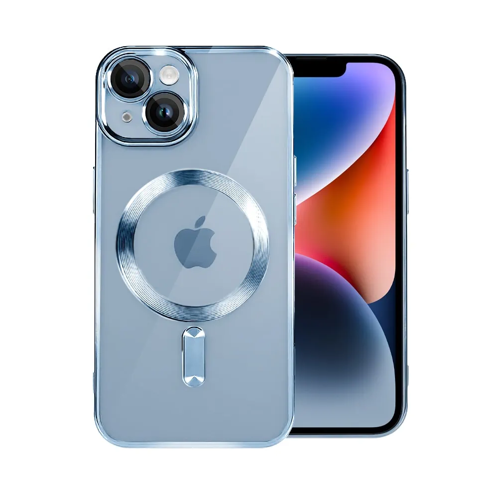 Etui do iPhone 14 MagSafe Luxury Protect przeźroczyste, hybrydowa ochrona kamery, górski błękit