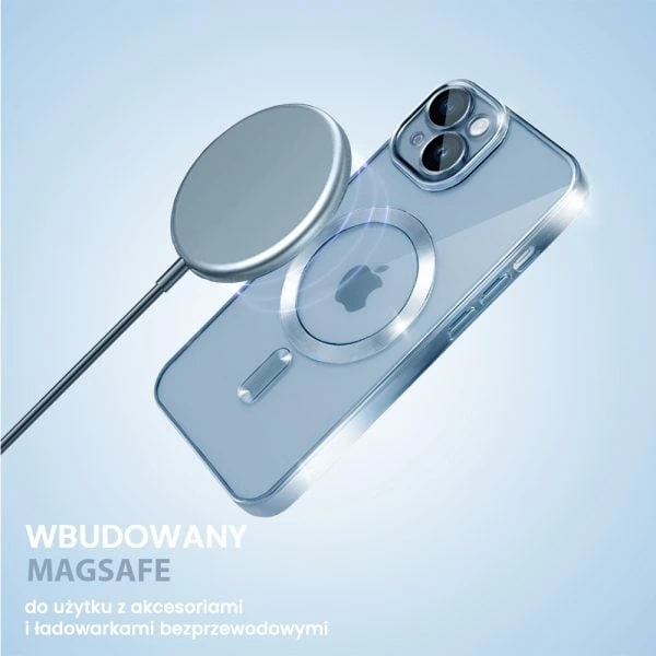 etui do iphone 14 magsafe luxury protect przeźroczyste, hybrydowa ochrona kamery, górski błękit