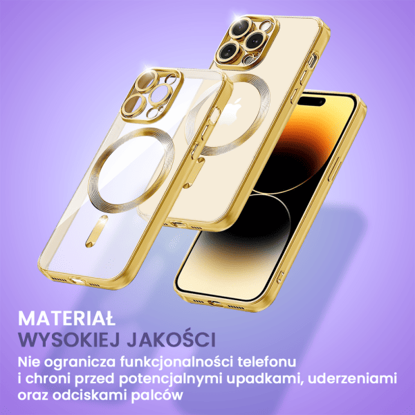etui do iphone 14 pro magsafe luxury protect przeźroczyste, złote