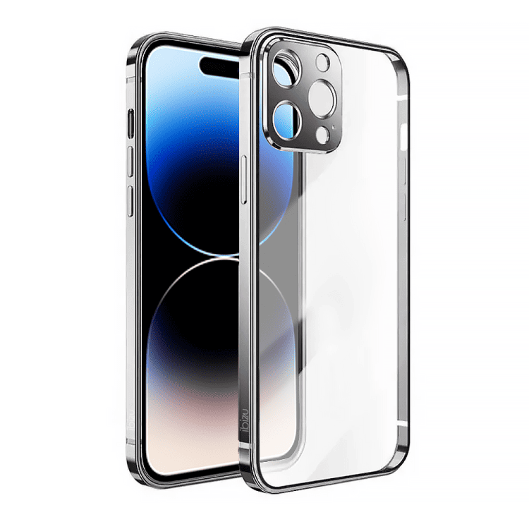 etui do iphone 14 pro max ibizu elite skin ultra cienkie, krystalicznie czyste z metalową ramką, srebrne [po zwrocie]