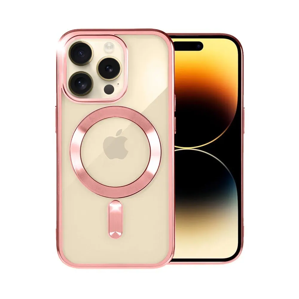 etui do iphone 14 pro magsafe luxury przeźroczyste, różowe złoto