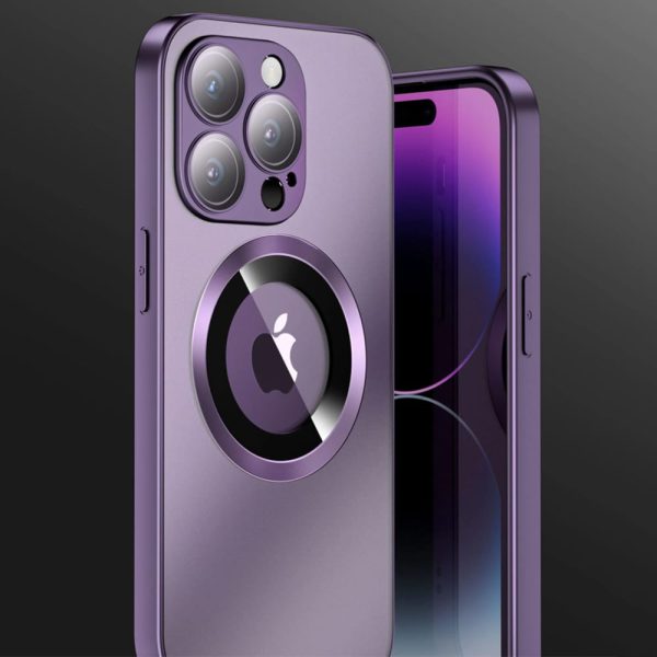 etui do iphone 14 pro max noble brush magsafe z widocznym logo i osłoną na aparat, głęboka purpura