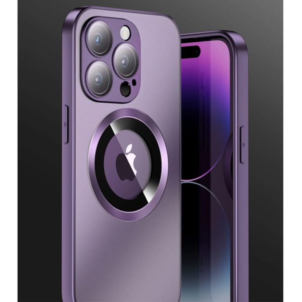 etui do iphone 14 pro noble brush magsafe z widocznym logo i osłoną na aparat, głęboka purpura