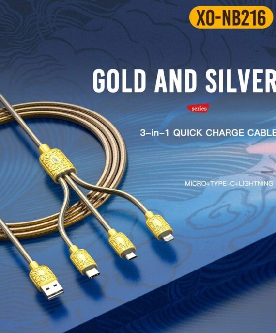 złoty piękny kabel 3w1 usb typ c, micro usb, lightning, do szybkiego ładowania 3a– 1,2m