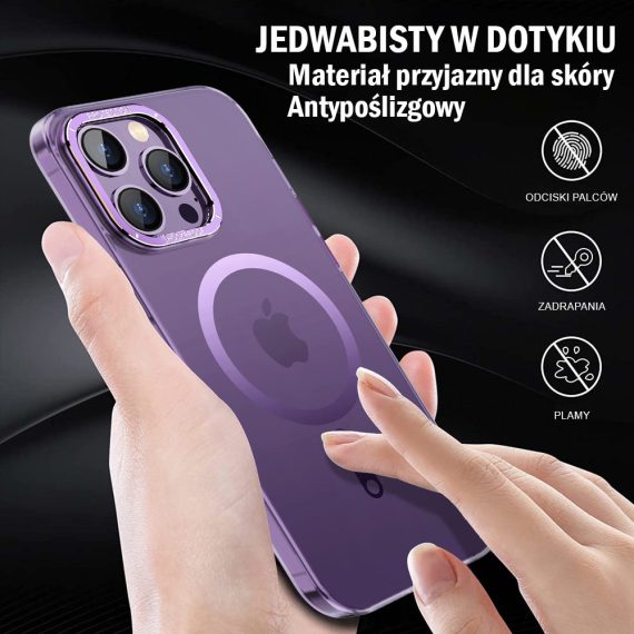 etui do iphone 14 pro cam ring soft touch magsafe, purpurowe