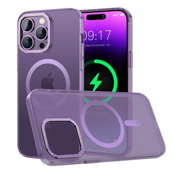 etui do iphone 14 pro cam ring soft touch magsafe, purpurowe