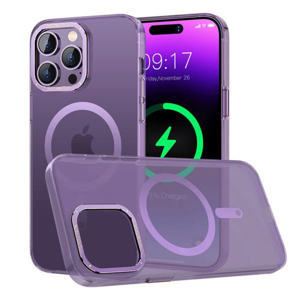 etui do iphone 14 pro cam ring soft touch magsafe, purpurowe