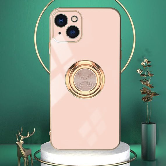 etui do iphone 14 eleganckie, ze złotym, metalowym uchwytem i zdobieniami,