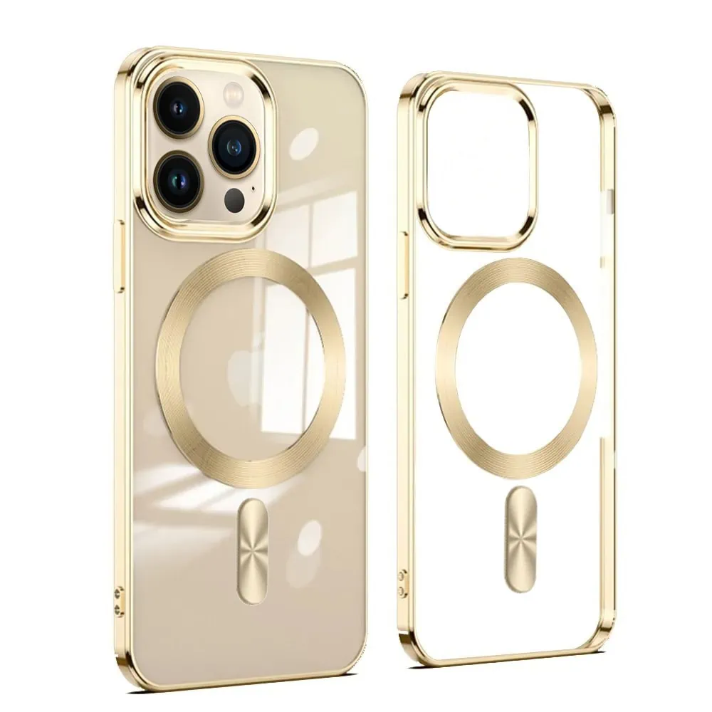 Etui do iPhone 13 Pro Max Magsafe Luxury przeźroczyste, złote