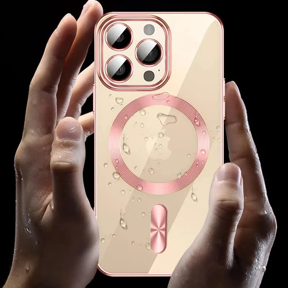 etui do iphone 14 pro max magsafe luxury przeźroczyste, różowe złoto