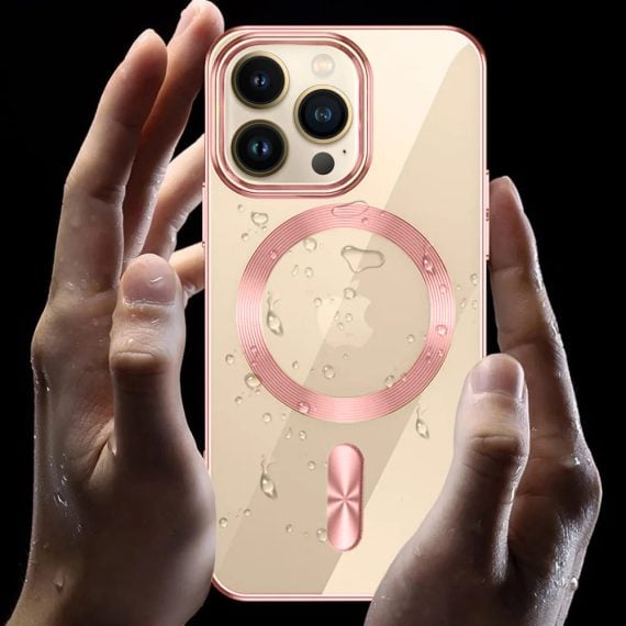 etui do iphone 14 pro magsafe luxury przeźroczyste, różowe złoto