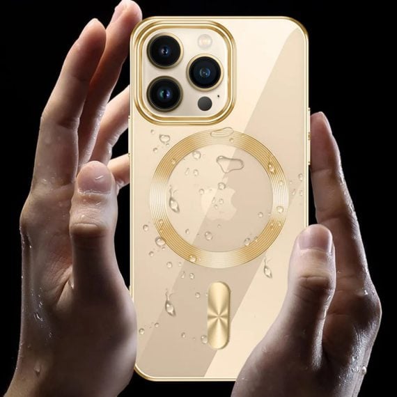 etui do iphone 14 pro magsafe luxury przeźroczyste, złote