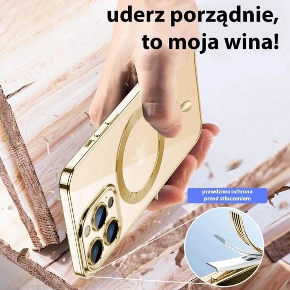 etui do iphone 14 pro magsafe luxury przeźroczyste, złote [po zwrocie]