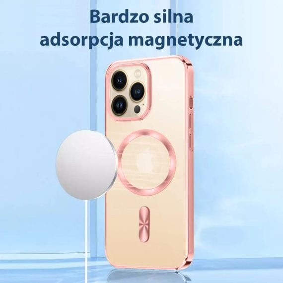 etui do iphone 14 pro magsafe luxury przeźroczyste, różowe złoto