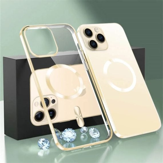 etui do iphone 14 pro magsafe luxury przeźroczyste, złote