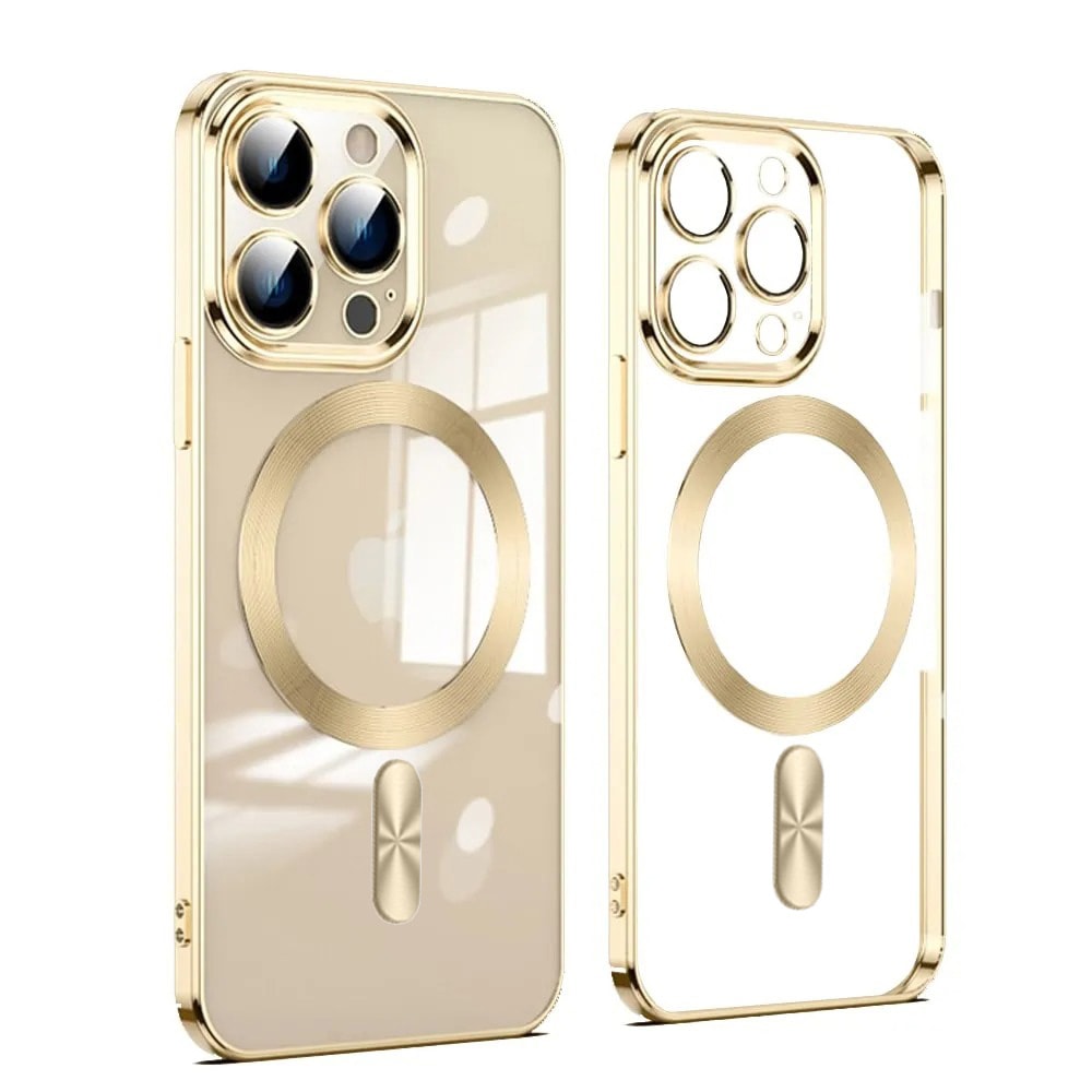 Etui do iPhone 14 Pro Max MagSafe Luxury Protect przeźroczyste, hybrydowa ochrona kamery, złote