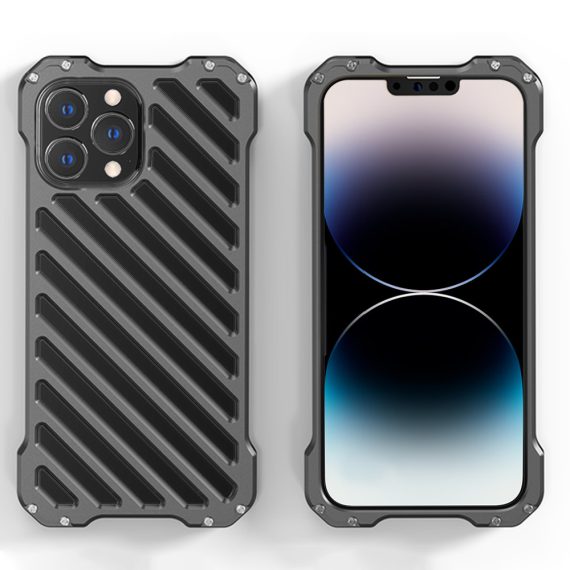 Etui do iPhone 14 Pro pancerne, metalowe, skręcane, czarne