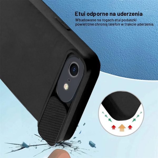 etui do iphone se2022/se2020/8/7 silicone camera cover, ruchoma osłona kamery, czarne