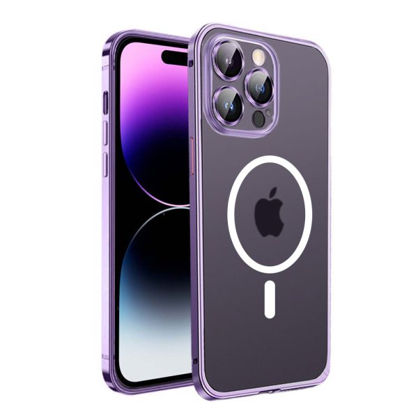 etui do iphone 14 pro max magsafe metalic frame oryginal matowe, ochrona aparatu, purpurowa ramka