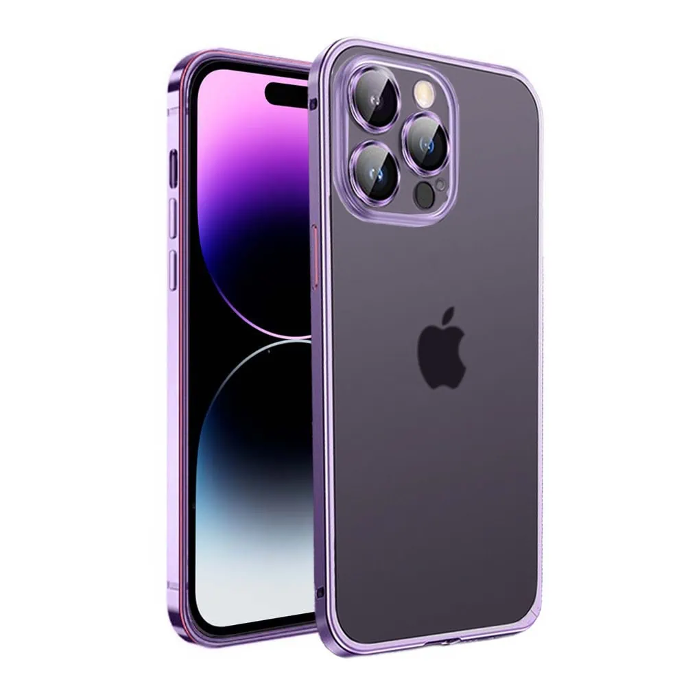 Etui do iPhone 14 Pro Metalic Frame Oryginal matowe, ochrona aparatu, purpurowa ramka